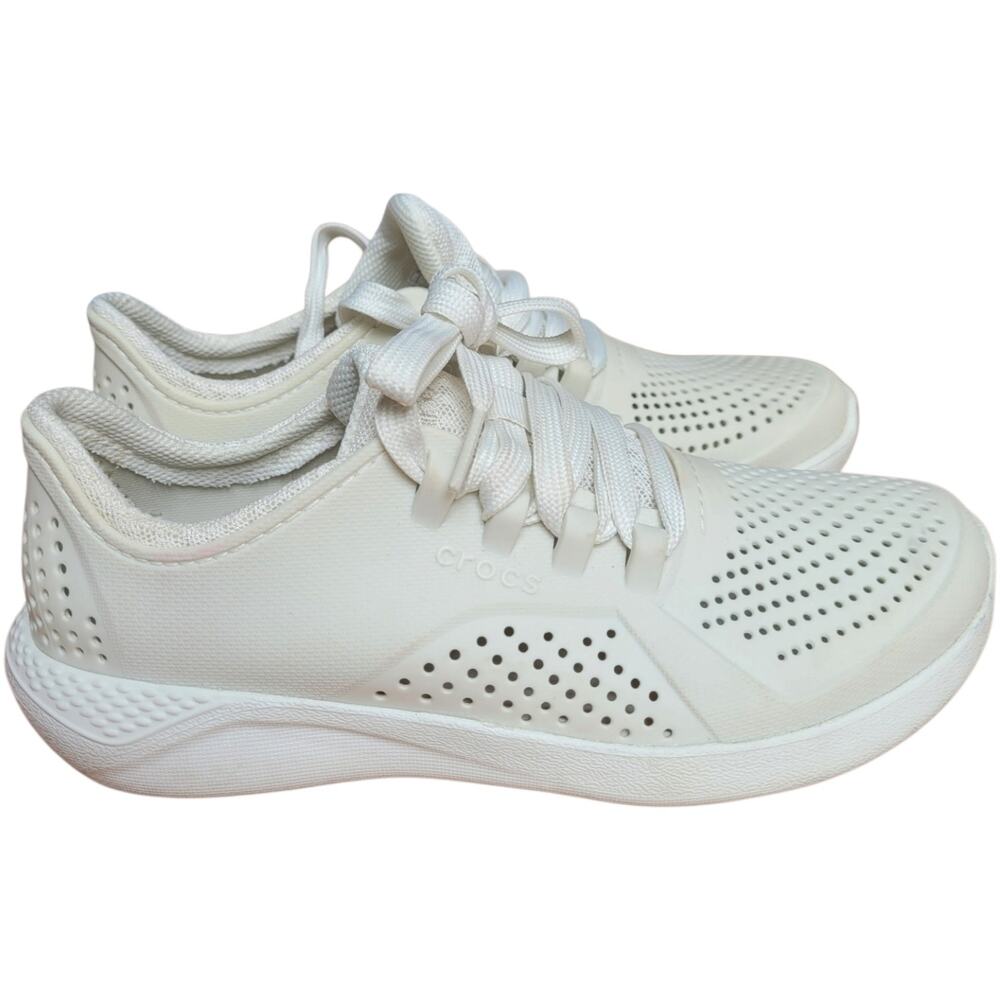 Crocs LiteRide Pacer White Sneakers Women's W5 205234 Comfort Athletic Shoes